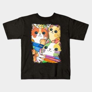 Funny and Cute Cat Crayon with a rainbow Kids T-Shirt